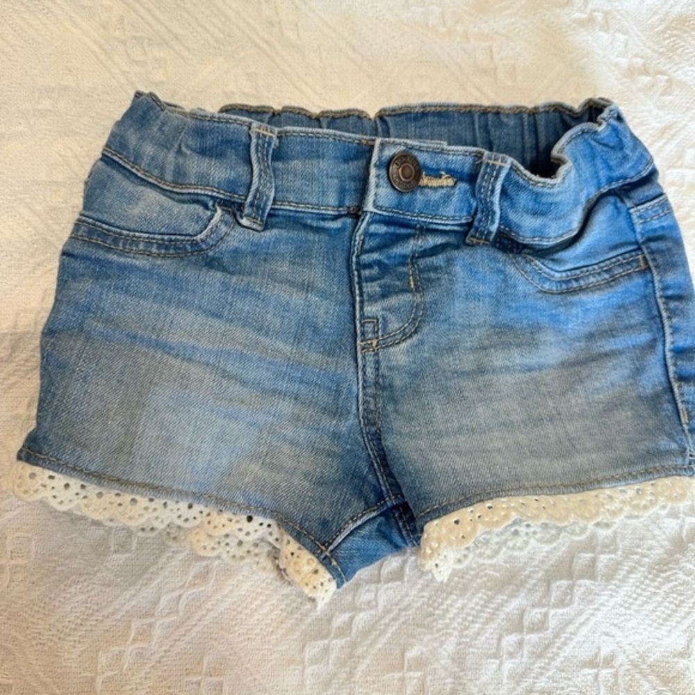 Blue Denim Shorts with Lace Trim
